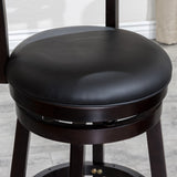 English Elm 24" Counter Height Slat Back Swivel Stool, Espresso Finish, Black Leather Seat