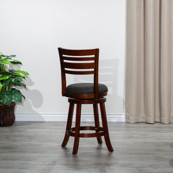 English Elm 24" Counter Height Slat Back Swivel Stool - Cherry Finish & Charcoal Fabric For Classic Comfort B04660686