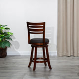 English Elm 24" Counter Height Slat Back Swivel Stool, Cherry Finish, Charcoal Fabric Seat