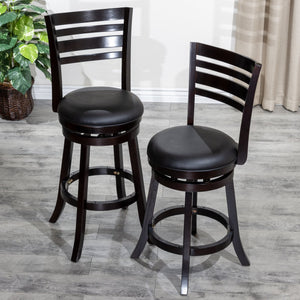 English Elm 24" Counter Height Slat Back Swivel Stool - Elegant Espresso Finish With Luxurious Black Leather Seat B04660680