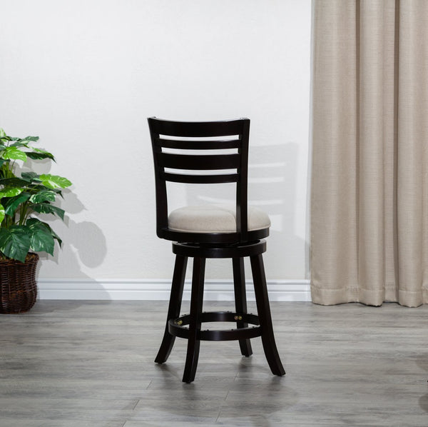 English Elm 24" Stylish Counter Height Swivel Stool With Espresso Finish & Soft Beige Fabric Seat For Comfort B04660688