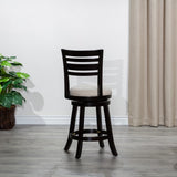 English Elm 24" Counter Height Slat Back Swivel Stool, Espresso Finish, Beige Fabric Seat