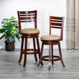 English Elm 24" Counter Height Slat Back Swivel Stool, Cherry Finish, Bone Leather Seat