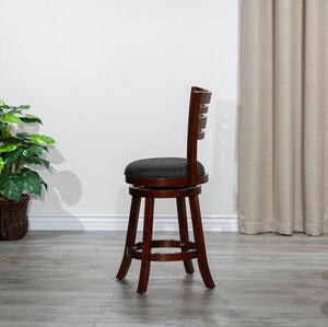 English Elm 24" Counter Height Slat Back Swivel Stool - Cherry Finish & Charcoal Fabric For Classic Comfort B04660686