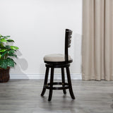 English Elm 24" Counter Height Slat Back Swivel Stool, Espresso Finish, Beige Fabric Seat