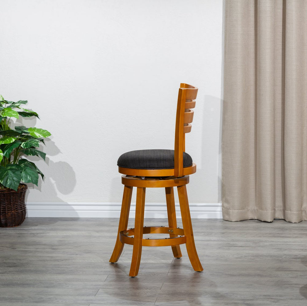 English Elm 24" Counter Height Swivel Stool With Charcoal Fabric Seat - Classic Slat Back Design & Durability B04660694
