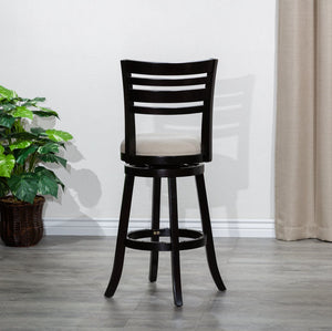 English Elm 30" 4-Slat Back Swivel Stool, Espresso Finish with Beige Padded Fabric Seat, Hardwood Frame Elegance B04660689