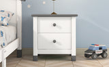 Hearth and Haven Wooden Nightstand with Two Drawers For Kids, End Table For Bedroom, White+Gray WF297965AAK
