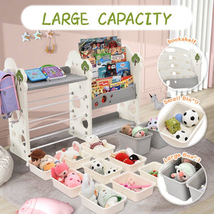 English Elm Kids Tree Shaped Hdpe Toy Organizer with 12 Bins and Open Bookshelves for Nursery PP300105AAE