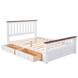 English Elm Full Size Wood Platform Bed With Two Drawers and Wooden Slat Support,White+Walnut