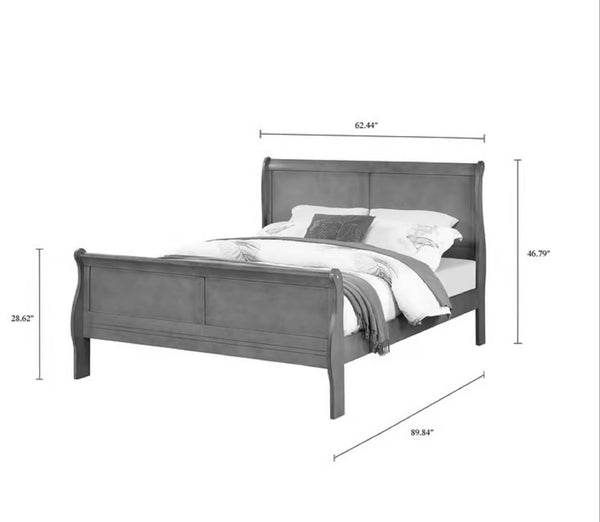 English Elm Louis Low-Profile Queen Sleigh Bed White Finish Solid Wood Panel Headboard Footboard Elegant Design B011S00289