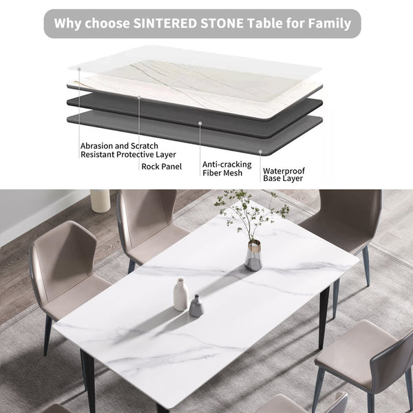 English Elm 63"Modern Artificial Stone Dining Table With Black Metal Legs - Seats 6, Stylish & Durable Design W1535S00075