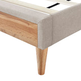 English Elm Upholstered Platform Bed With Rubber Wood Legs,No Box Spring Needed, Linen Fabric,Queen Size-Beige