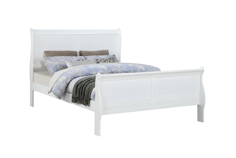 English Elm Louis Low-Profile Queen Sleigh Bed White Finish Solid Wood Panel Headboard Footboard Elegant Design B011S00289