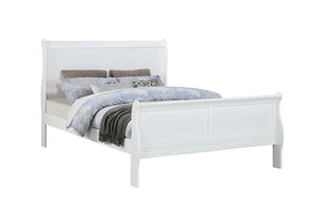 English Elm Louis Low-Profile Queen Sleigh Bed White Finish Solid Wood Panel Headboard Footboard Elegant Design B011S00289