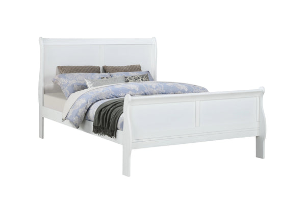 English Elm Louis Low-Profile Queen Sleigh Bed White Finish Solid Wood Panel Headboard Footboard Elegant Design B011S00289