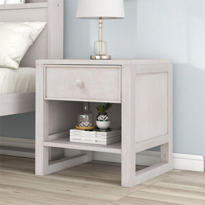 Hearth and Haven Wooden Nightstand with a Drawer and An Open Storage, End Table For Bedroom, Anitque White WF295306AAW