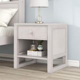 Wooden Nightstand with a Drawer and An Open Storage, End Table For Bedroom, Anitque White