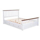 English Elm Queen Size Wood Platform Bed With Two Drawers and Wooden Slat Support,White+Walnut