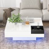 English Elm Modern Minimalist Design 31.5*31.5In Square Coffee Table With Detachable Tray and Plug-In 16-Color Led Strip Lights Remote Control For Living Room( Old Sku: Wf291303Aak )