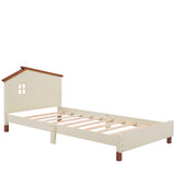 English Elm 3-Pieces Bedroom Sets Twin Size Platform Bed With Nightstand and Storage Dresser,Cream+Walnut