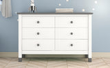 English Elm Wooden Storage Dresser With 6 Drawers,Storage Cabinet For Kids Bedroom,White+Gray