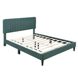 English Elm Queen Size Upholstered Platform Bed,No Box Spring Needed, Velvet Fabric,Green