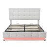 English Elm Tufted Upholstered Platform Bed With Hydraulic Storage System,Queen Size Pu Storage Bed With Led Lights and Usb Charger, White