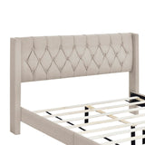 English Elm Upholstered Platform Bed With Rubber Wood Legs,No Box Spring Needed, Linen Fabric,Queen Size-Beige