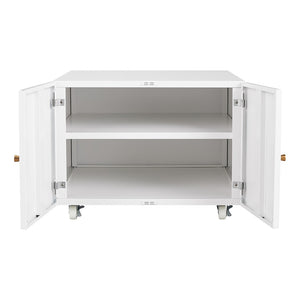 English Elm White Steel Rolling Printer Cabinet with Magnetic Doors and Adjustable Shelf for Home Office W124757932