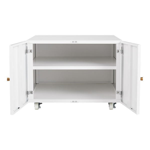 English Elm White Steel Rolling Printer Cabinet with Magnetic Doors and Adjustable Shelf for Home Office W124757932