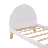 Hearth and Haven Wooden Cute Platform Bed with Curved Headboard, Twin Size Bed with Shelf Behind Headboard, White WF295686AAK