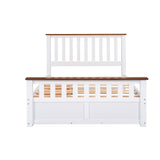 English Elm Full Size Wood Platform Bed With Two Drawers and Wooden Slat Support,White+Walnut