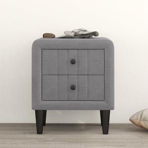 English Elm Upholstered Wooden Nightstand With 2 Drawers,Fully Assembled Except Legs and Handles,Velvet Bedside Table-Gray