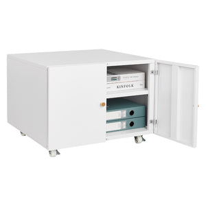 English Elm White Steel Rolling Printer Cabinet with Magnetic Doors and Adjustable Shelf for Home Office W124757932
