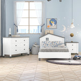 Twin Platform Bedroom Set: House Headboard, Nightstand, Dresser - White+Gray - 3 Pieces