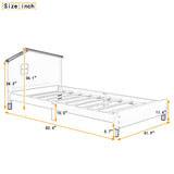 English Elm Twin Size Wood Platform Bed With House-Shaped Headboard (Cream+Walnut)