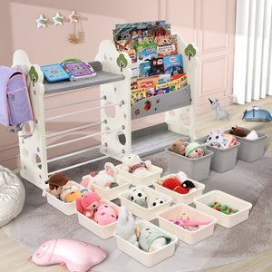 English Elm Kids Tree Shaped Hdpe Toy Organizer with 12 Bins and Open Bookshelves for Nursery PP300105AAE