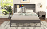 English Elm Platform Bed With Storage Headboard,Sockets and Usb Ports,Queen Size Platform Bed,Antique Gray