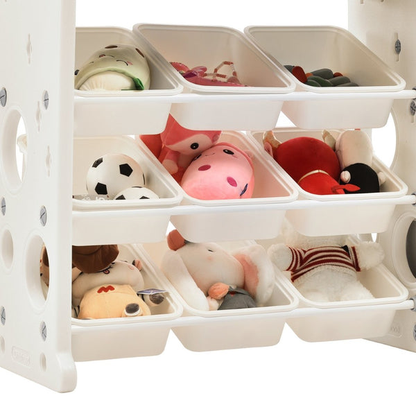 English Elm Kids Tree Shaped Hdpe Toy Organizer with 12 Bins and Open Bookshelves for Nursery PP300105AAE