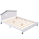 English Elm Full Size Wood Platform Bed With House-Shaped Headboard (White+Gray)