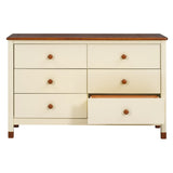 English Elm Wooden Storage Dresser With 6 Drawers,Storage Cabinet For Kids Bedroom,Cream+Walnut