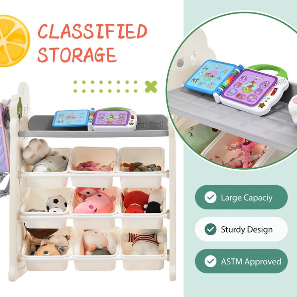 English Elm Kids Tree Shaped Hdpe Toy Organizer with 12 Bins and Open Bookshelves for Nursery PP300105AAE