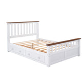 English Elm Full Size Wood Platform Bed With Two Drawers and Wooden Slat Support,White+Walnut