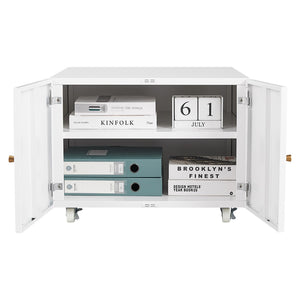 English Elm White Steel Rolling Printer Cabinet with Magnetic Doors and Adjustable Shelf for Home Office W124757932