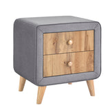 English Elm Upholstered Wooden Nightstand With 2 Drawers,Fully Assembled Except Legs and Handles,Bedside Table With Rubber Wood Leg-Gray