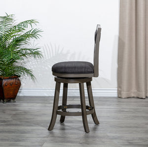 English Elm 30" X-Back Swivel Stool Bar Height - Weathered Gray Hardwood Frame, Charcoal Padded Seat & Footrest Protection B04660723