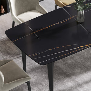 English Elm 70.87"Modern 70.87" Modern Curved Black Metal Leg Dining Table With Artificial Stone Top For 6-8 Guests Comfortably W1535S00093