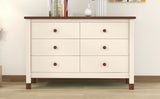 English Elm Wooden Storage Dresser With 6 Drawers,Storage Cabinet For Kids Bedroom,Cream+Walnut