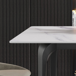 English Elm 63"Modern Artificial Stone Dining Table With Black Metal Legs - Seats 6, Stylish & Durable Design W1535S00075